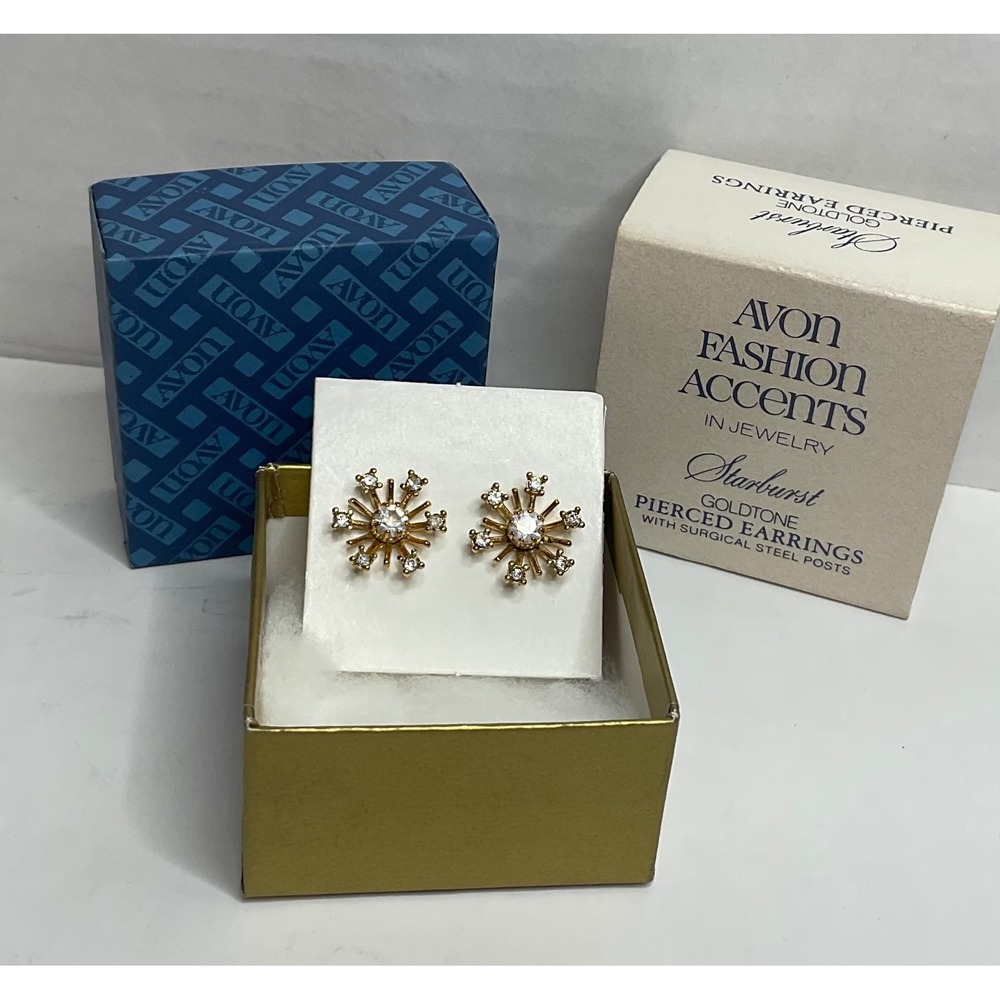 Avon 1978 "Starburst" Pierced Earrings Gold-tone Sparkling Rhinestones